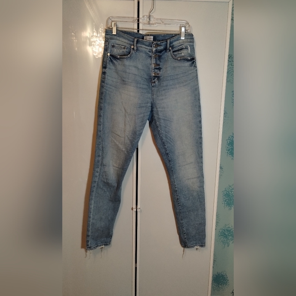Vintage LOFT Light Wash Button Fly Light Distressed High Waist Skinny Jeans 29/8